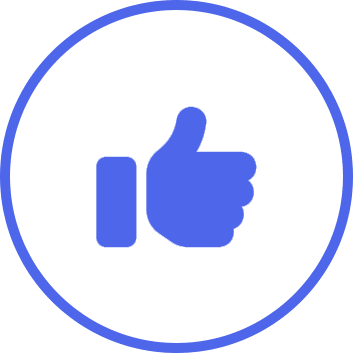 A blue thumb up in a circle.